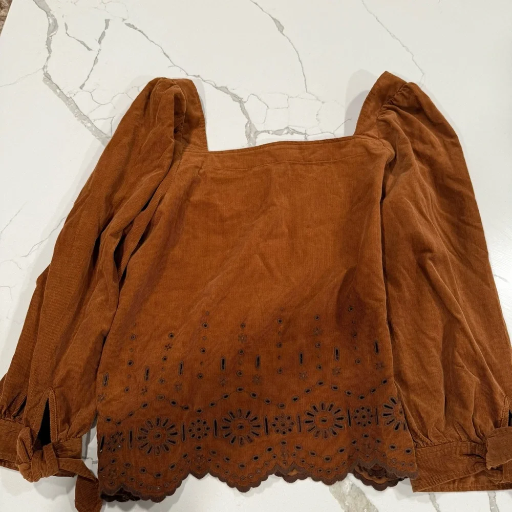 Madewell, Eyelet Embroidered Fine-Wale Corduroy Top, Size Medium NWT